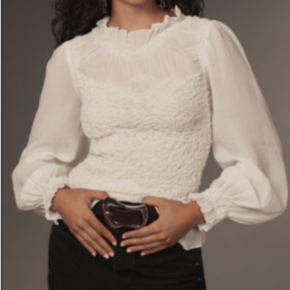 Anthropologie White Textured Blouse